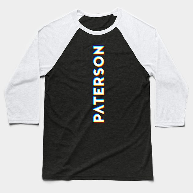 Paterson New Jersey CMYK Glitch Type Baseball T-Shirt by Hashtagified